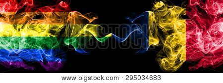 Gay Vs Chad, Chadian Smoke Flags Placed Side By Side. Thick Colored Silky Smoke Flags Of Pride And C