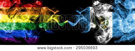 Gay Vs Guatemala, Guatemalan Smoke Flags Placed Side By Side. Thick Colored Silky Smoke Flags Of Pri