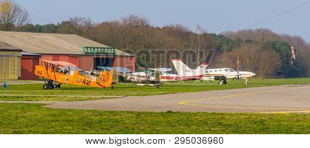 Parked Stunt Airplanes At Seppe Airport Breda, Bosschenhoofd, North Brabant, The Netherlands, Popula