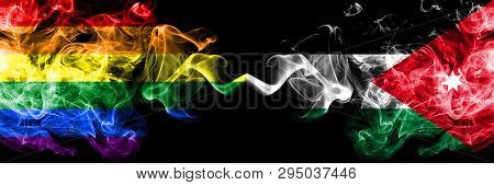 Gay Vs Jordan, Jordanian Smoke Flags Placed Side By Side. Thick Colored Silky Smoke Flags Of Pride A