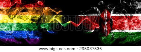 Gay Vs Kenya, Kenyan Smoke Flags Placed Side By Side. Thick Colored Silky Smoke Flags Of Pride And K