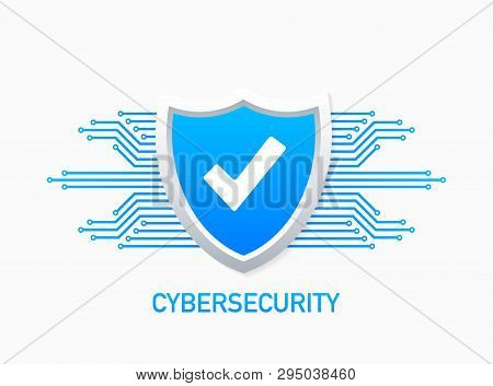 Cyber Security Vector Logo With Shield And Check Mark. Security Shield Concept. Internet Security. V