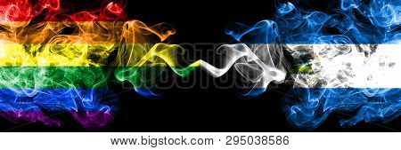 Gay Vs Nicaragua, Nicaraguan Smoke Flags Placed Side By Side. Thick Colored Silky Smoke Flags Of Pri