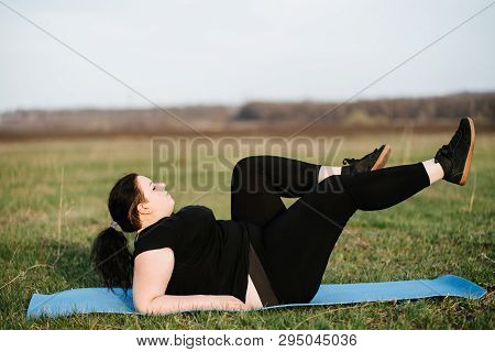 Interval Workout, Activity, Healthy Lifestyle, Sport, Weight Loss, Tabata. Overweight Woman Training