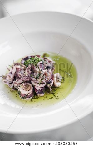 Lulas Algarvia Portuguese Traditional Algarve Fresh Seafood Marinated Squid With Coriander Infused O