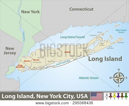 Vector Map Of Long Island - A Region Within The Us State Of New York