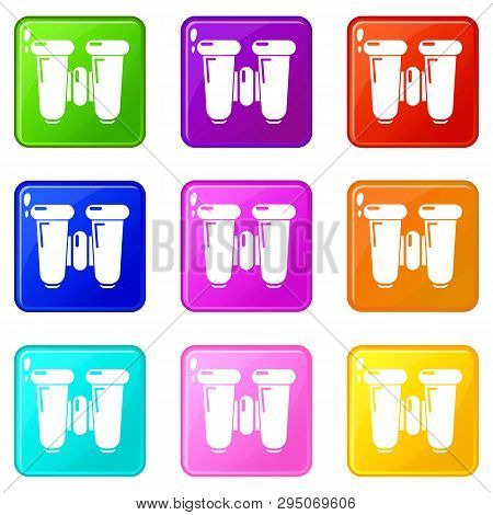 Binoculars Explorer Icons Set 9 Color Collection Isolated On White For Any Design