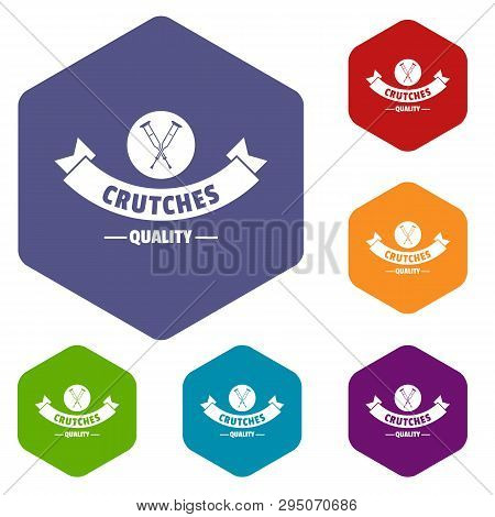 Quality Crutches Icons Vector Colorful Hexahedron Set Collection Isolated On White