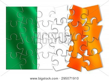 Reunification Of Ireland - Concept Image In Jigsaw Puzzle Shape