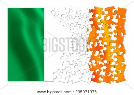 Reunification Of Ireland - Concept Image In Jigsaw Puzzle Shape