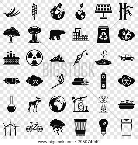 Ecology Icons Set. Simple Style Of 36 Ecology Vector Icons For Web For Any Design