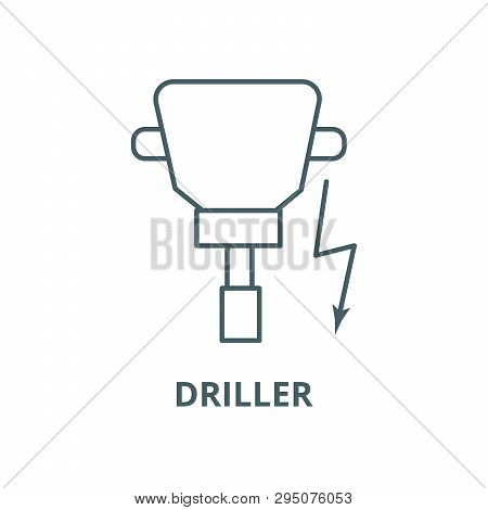Driller Line Icon, Vector. Driller Outline Sign, Concept Symbol, Flat Illustration