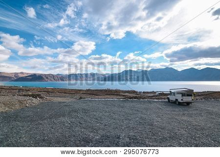 On The Road In Leh Ladakh Landscape.khardung La Pass.road On Snow Mountain  In Northern India.