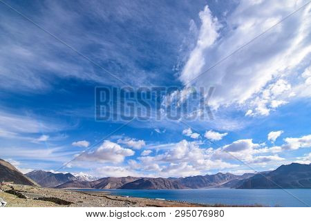 On the road in Leh Ladakh landscape.Khardung La pass.Road on snow mountain  in northern India.