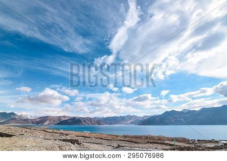 On The Road In Leh Ladakh Landscape.khardung La Pass.road On Snow Mountain  In Northern India.