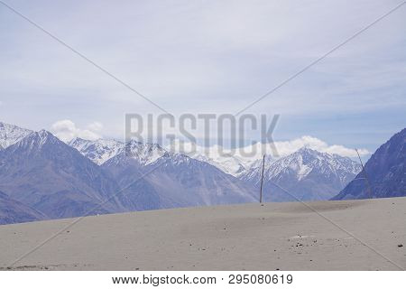 On The Road In Leh Ladakh Landscape.khardung La Pass.road On Snow Mountain  In Northern India.