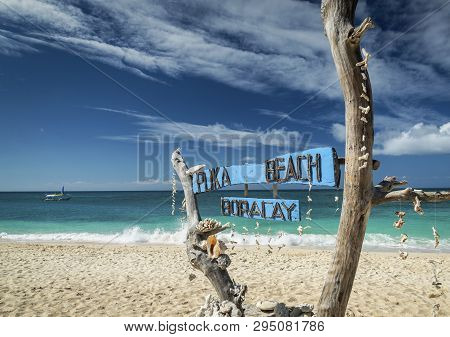 Famous Puka Beach View On Tropical Paradise Boracay Island In Philippines