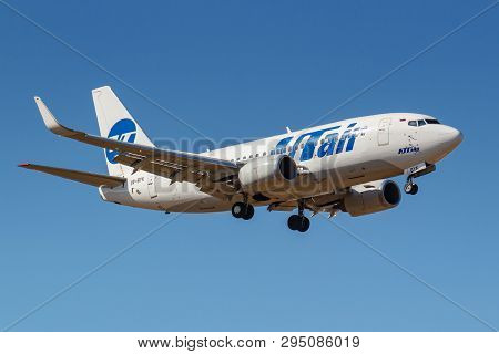 Moscow, Russia - April 03, 2019: Aircraft Boeing 737-524(wl) Vp-byk Of Utair Aviation Going To Landi