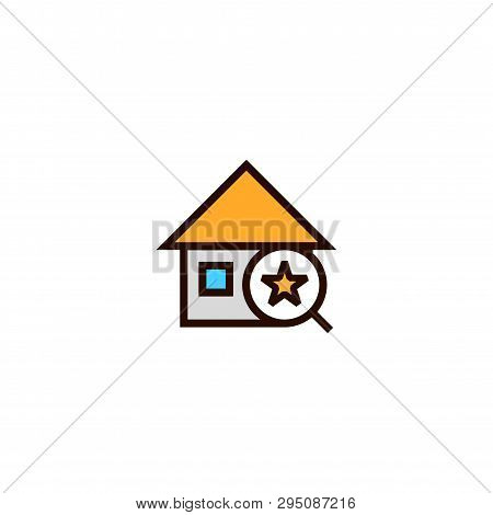 Search Favorite House Icon. Home With Magnifying Glass And Star Symbol. Simple Clean Thin Outline St