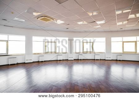 Dance Hall. New Empty Hall For Dancing. Dance Hall Background.