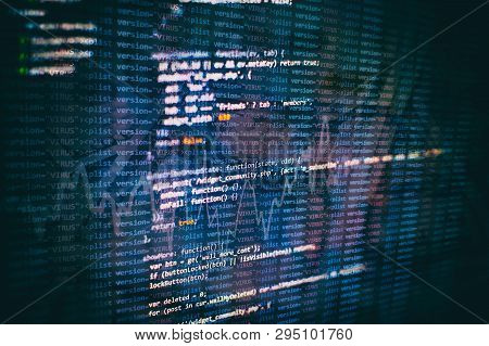Css, Javascript And Html Usage. Monitor Closeup Of Function Source Code. Abstract It Technology Back