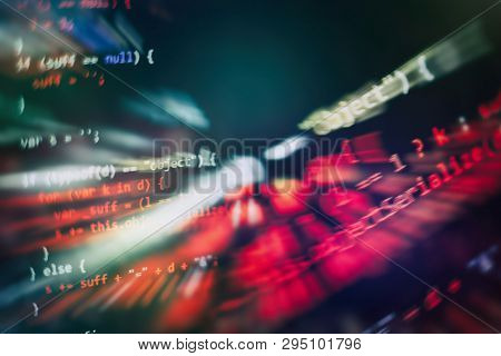 Css, Javascript And Html Usage. Monitor Closeup Of Function Source Code. Abstract It Technology Back
