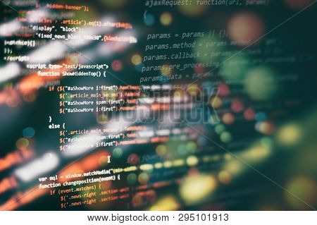 Css, Javascript And Html Usage. Monitor Closeup Of Function Source Code. Abstract It Technology Back