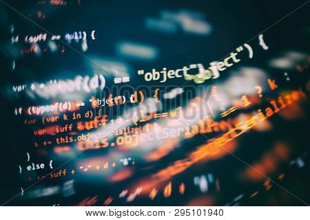 Css, Javascript And Html Usage. Monitor Closeup Of Function Source Code. Abstract It Technology Back