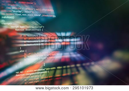 Css, Javascript And Html Usage. Monitor Closeup Of Function Source Code. Abstract It Technology Back