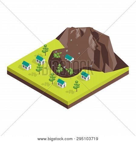 Nature Disaster Concept 3d Isometric View. Vector