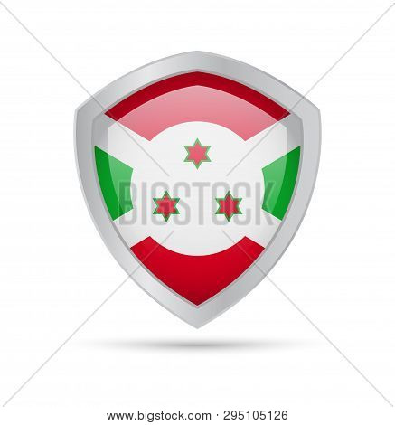 Shield With Burundi Flag On White Background.
