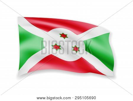 Waving Burundi Flag On White. Flag In The Wind.