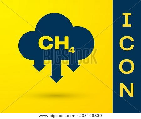 Blue Methane Emissions Reduction Icon Isolated On Yellow Background. Ch4 Molecule Model And Chemical
