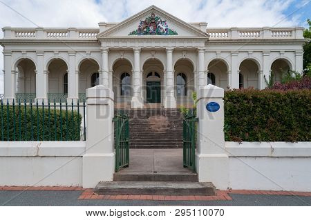 Yass, Australia - December 02, 2011: Yass Court House Historic Building Exterior With Open Gate