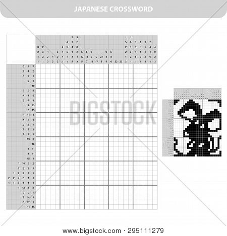 Mouse. Black And White Japanese Crossword With Answer. Nonogram With Answer. Graphic Crossword. Puzz