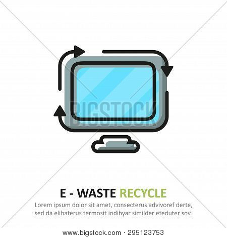 Recycle E Waste Icon In A Flat Design. Vector Illustration