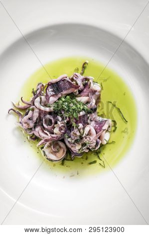 Lulas Algarvia Portuguese Traditional Algarve Fresh Seafood Marinated Squid With Coriander Infused O