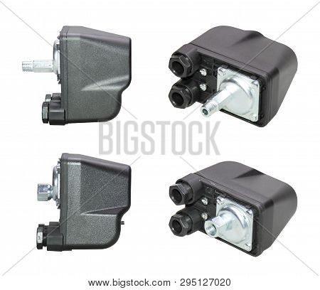 Rel Automatic Pressure, For An Automatic Water Supply Station. Set Of 4 Images Set, Isolate White Ba
