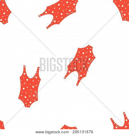 Summer Seamless Pattern With Red Swimsuits, Wallpaper Of Beach Wear Isolated On White, Cartoon Swims
