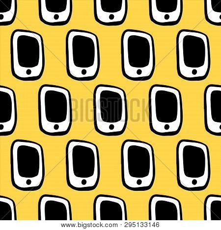 Smartphones Seamless Pattern On Yellow Font Hand Drawn Illustration