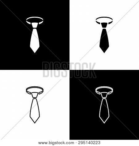 Set Tie Icons Isolated On Black And White Background. Necktie And Neckcloth Symbol. Line, Outline An