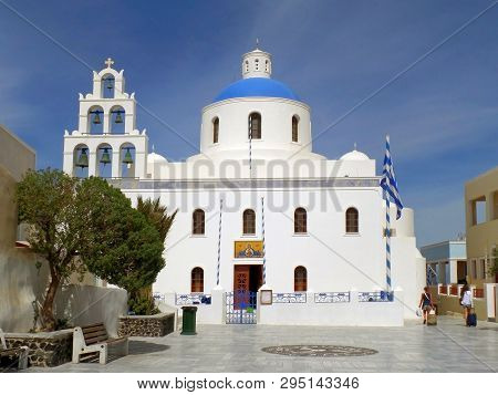 The Church Of Panagia Of Platsani On Caldera Square, Oia Village, Santorini Island, Greece