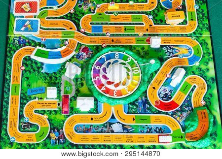 Moscow, Russia - April 3, 2019: Gameboard Of The Game Of Life Board Game. This Board Game Was Create