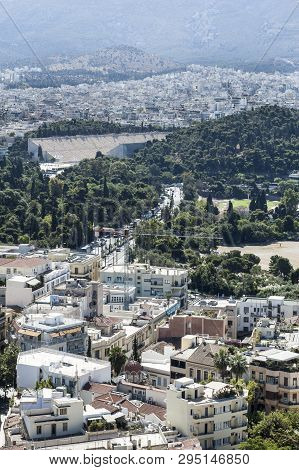 View Of Athens With Temple Of Zeus Olimpo And Panathenaic Stadium