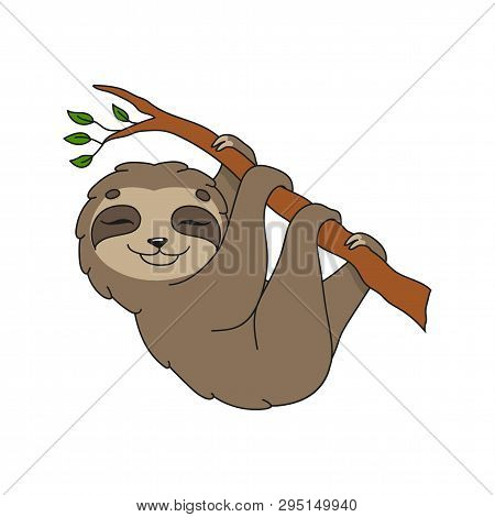 Unau. Cute Flat Vector Illustration In Childish Cartoon Style. Funny Character. Isolated On White Ba