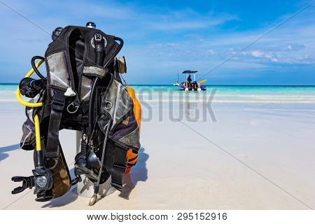 Scuba Diving gear equipment on Kendwa beach in  Unguja aka Zanzibar Island Tanzania East Africa