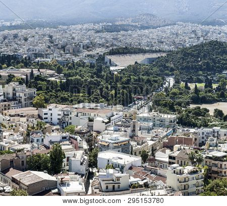 View Of Athens With Temple Of Zeus Olimpo And Panathenaic Stadium