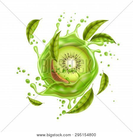 Vector Realistic Fresh Kiwi Exotic Fruit Flow