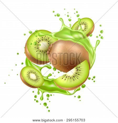 Vector Realistic Fresh Kiwi Exotic Fruit Flow