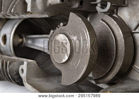 A Four-stroke Gasoline Engine In Section. The Interior Of A Single-cylinder Internal Combustion Engi